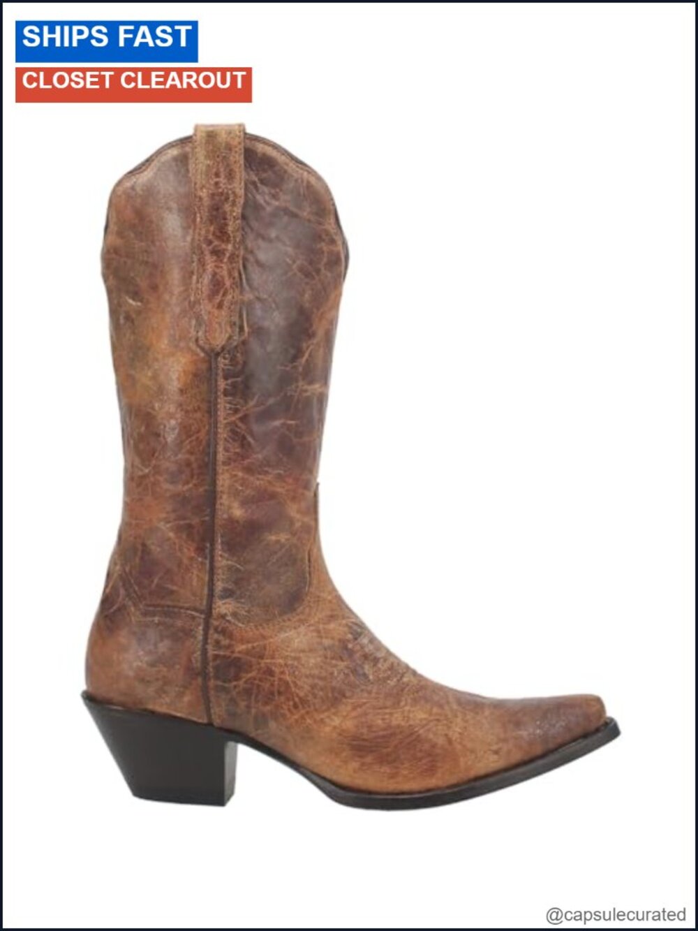 Dan Post Women's Pull On Snip Toe Cowboy Boots Mid Calf Low Heel Leather